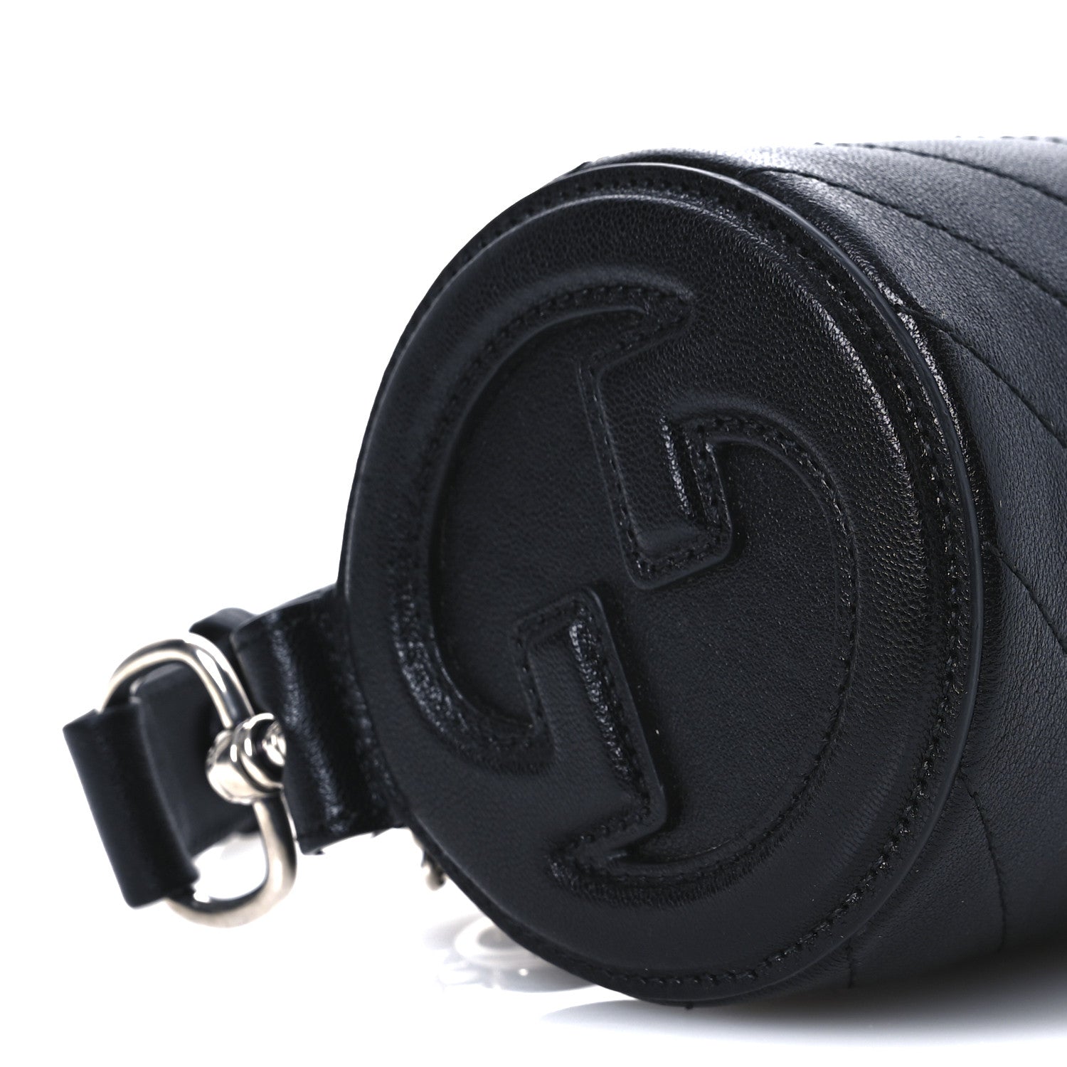Gucci Sakai Be Green Calfskin Diagonal Stitched Mini Blondie Barrel Shoulder Bag Black 9 of 10