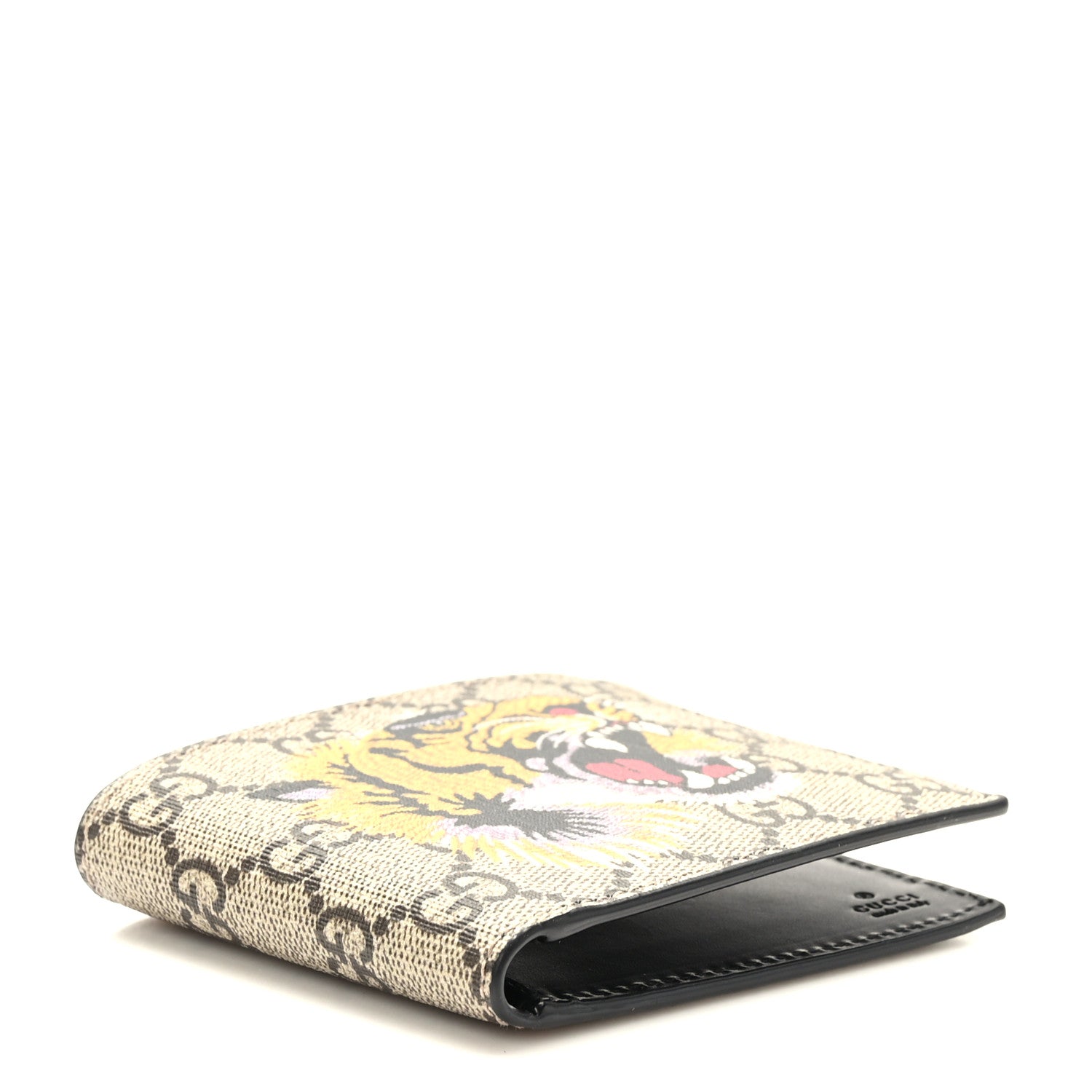 Gucci GG Supreme Monogram Selleria Calfskin Tiger Nice Bi-Fold Wallet Beige Ebony Multicolor Black 4 of 7