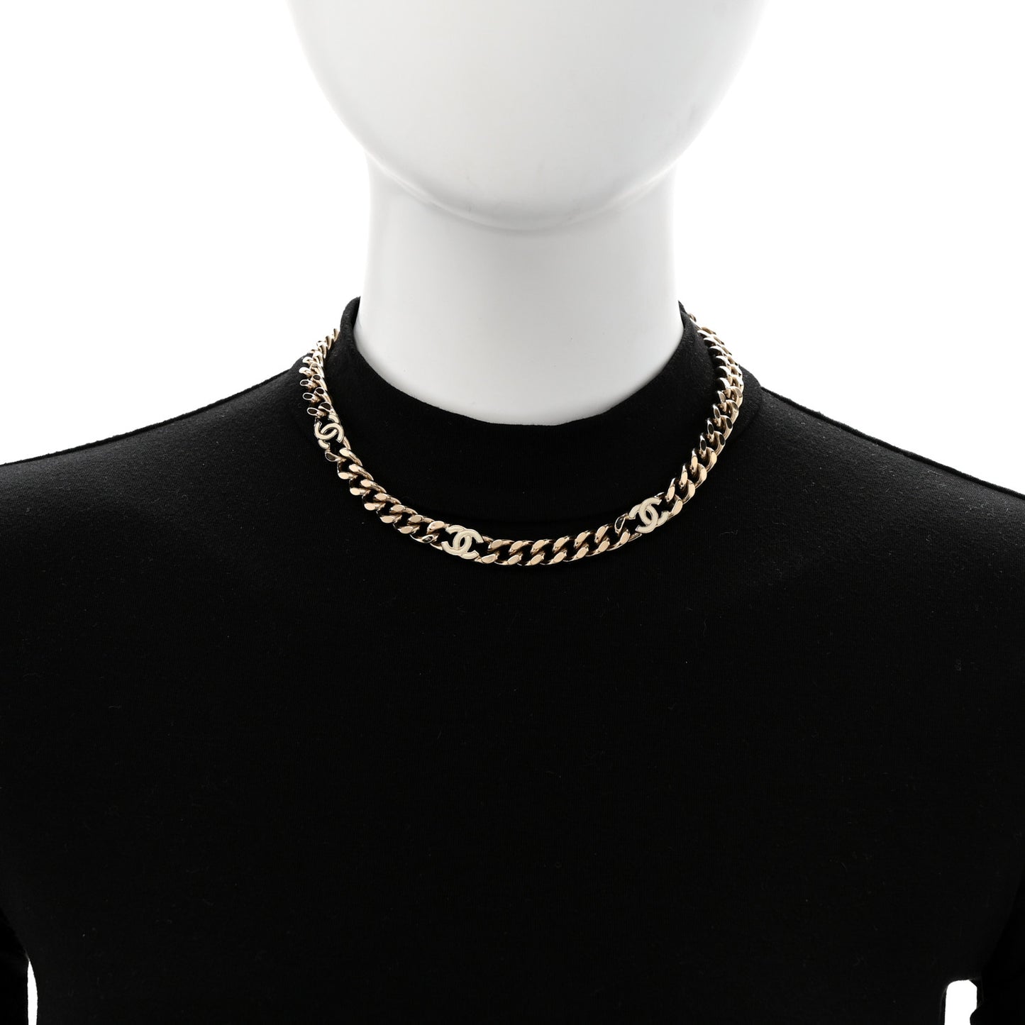 Metal Enamel Chain CC Choker Gold White