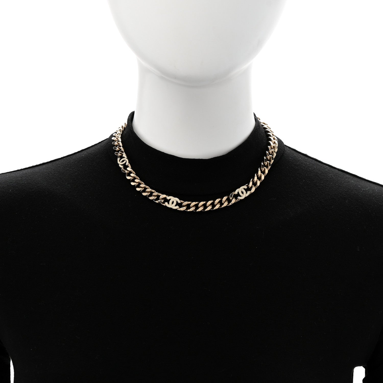 Chanel Metal Enamel Chain CC Choker Gold White 2 of 6