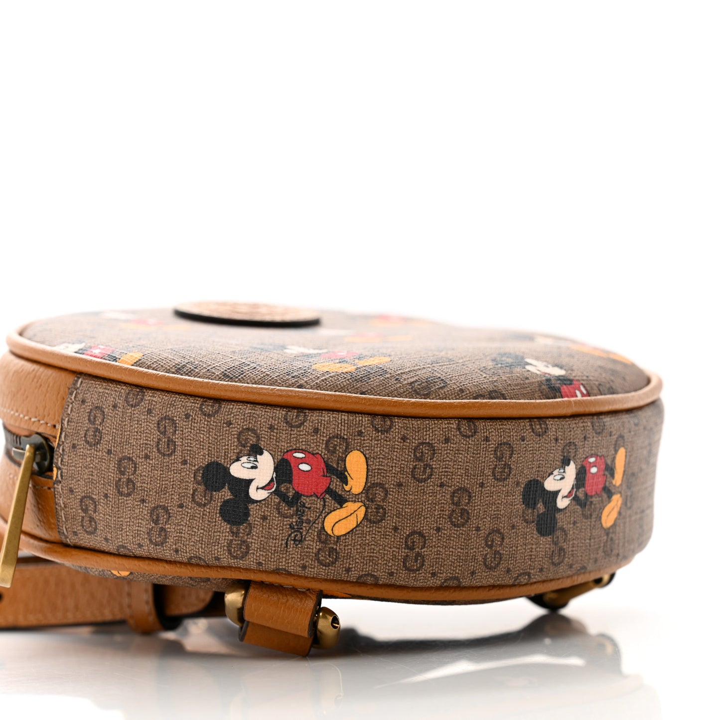 X DISNEY Mini Vintage GG Supreme Monogram Mickey Mouse Round Backpack Beige Vintage Sun Oil