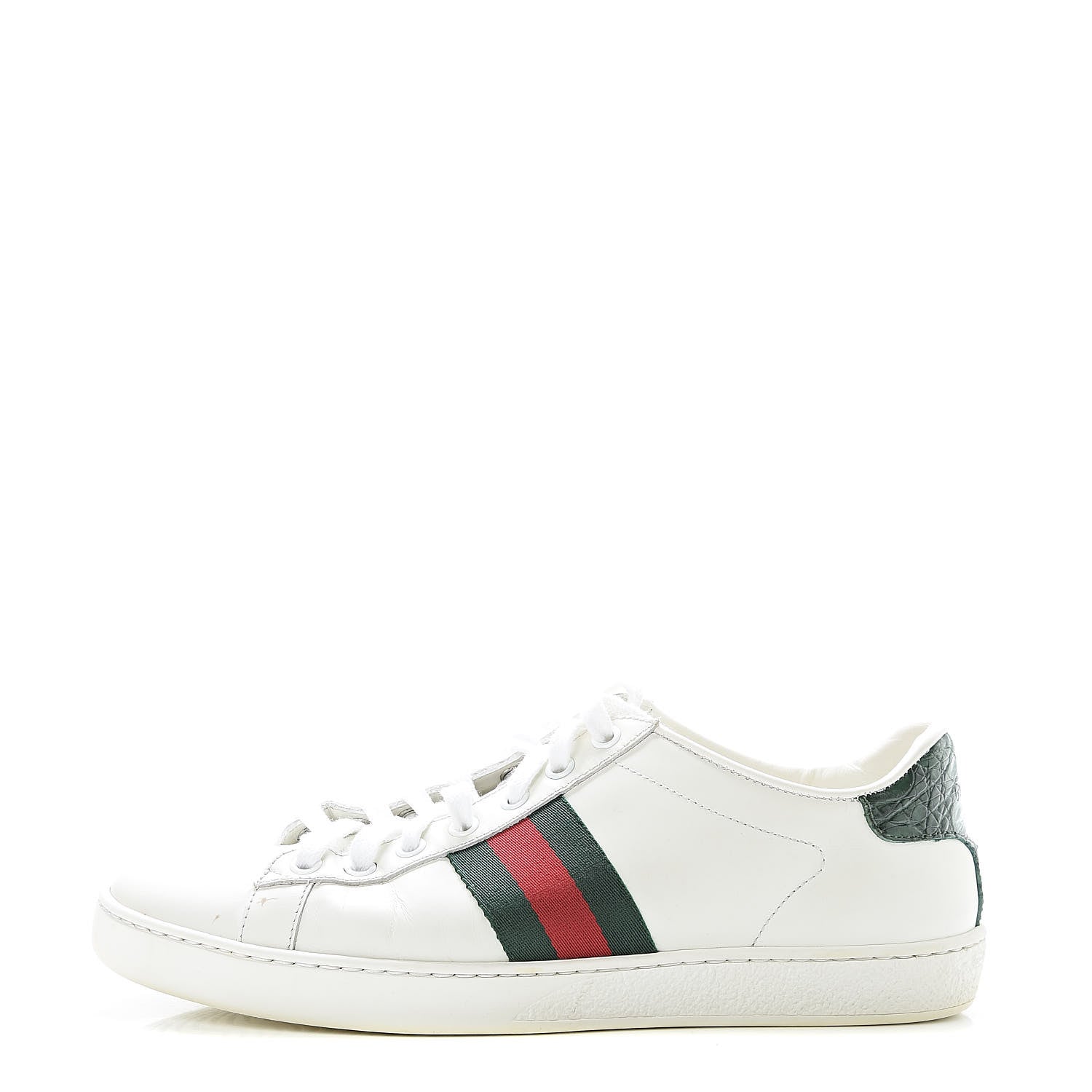 Gucci Calfskin Crocodile Web Womens Ace Sneakers 39 White Green 1 of 18