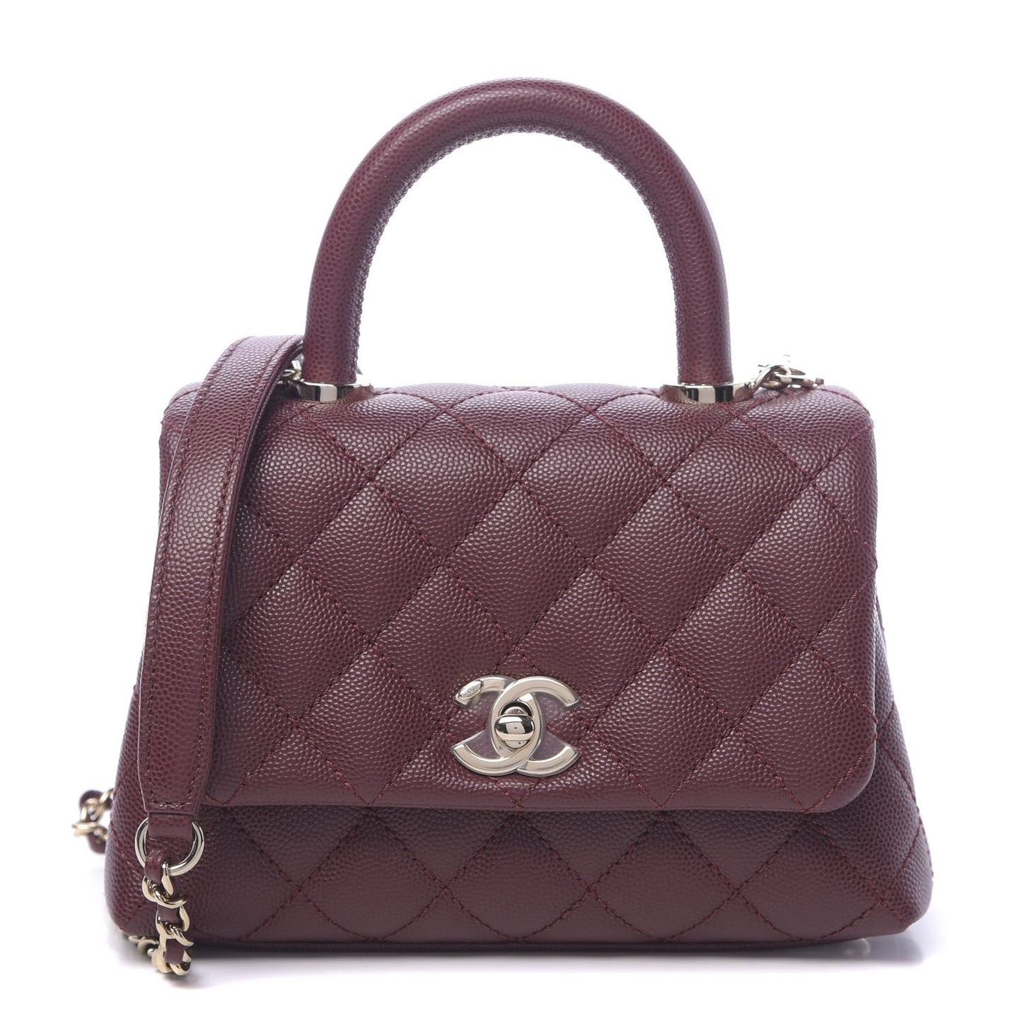 Caviar Quilted Extra Mini Coco Handle Flap Burgundy