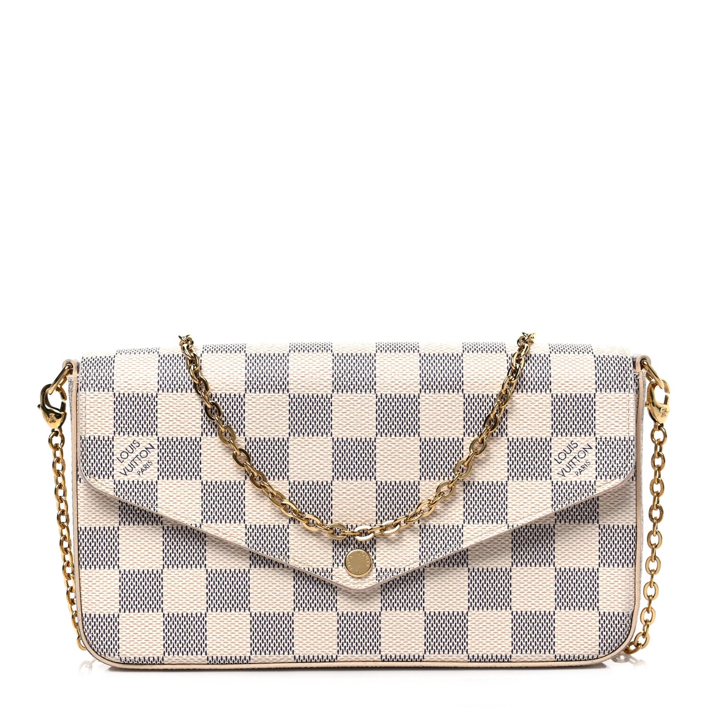 Damier Azur Pochette Felicie Chain Wallet Rose Ballerine
