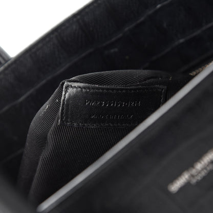 Saint Laurent Calfskin Crocodile Embossed Small Sac de Jour Black 15 of 16