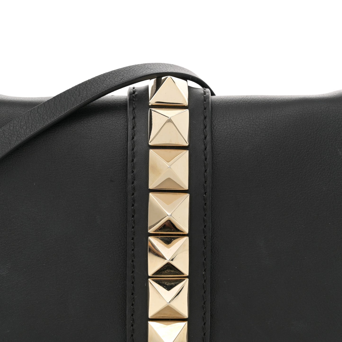Vitello Rockstud Flap Wallet On Strap Black