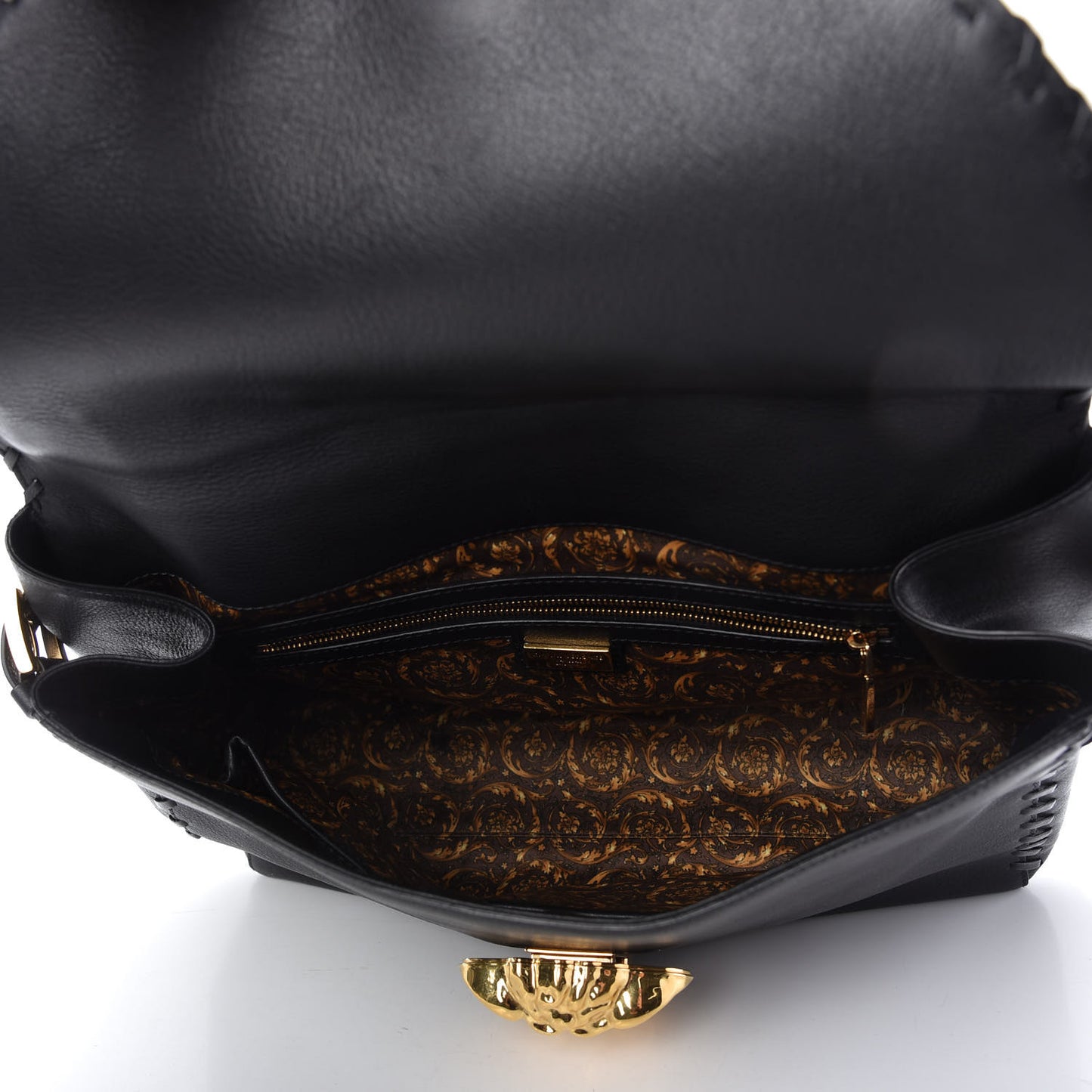 Calfskin Whipstitch Palazzo Top Handle Satchel Black
