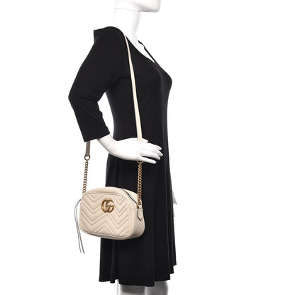 Gucci Calfskin Matelasse Small GG Marmont Chain Shoulder Bag White 1 of 11
