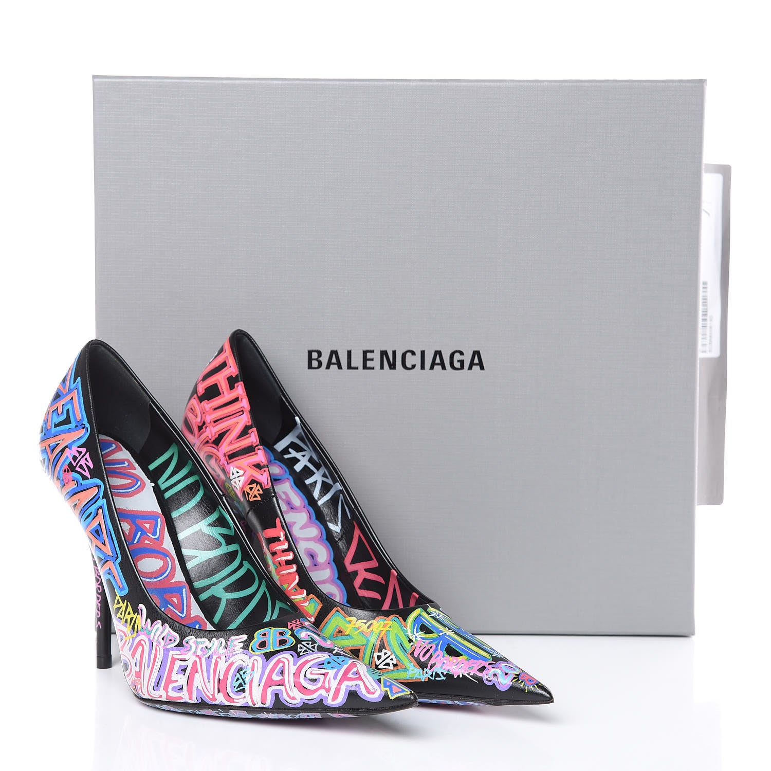 Balenciaga Chevre Classic Graffiti Knife Pointed 110mm Pumps 35 Black Multicolor 8 of 8