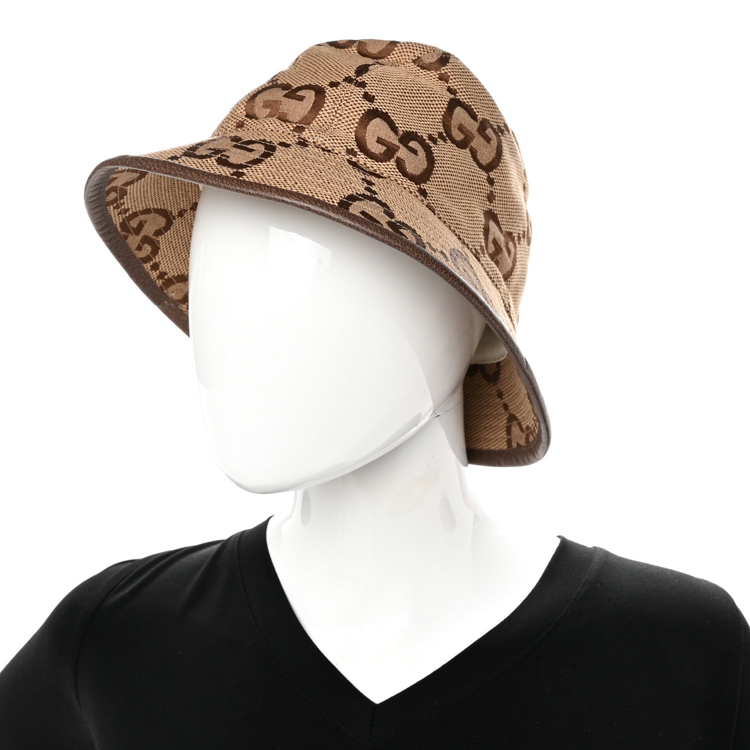 Gucci Monogram Jumbo GG Bucket Hat L Camel Ebony New Acero 2 of 9