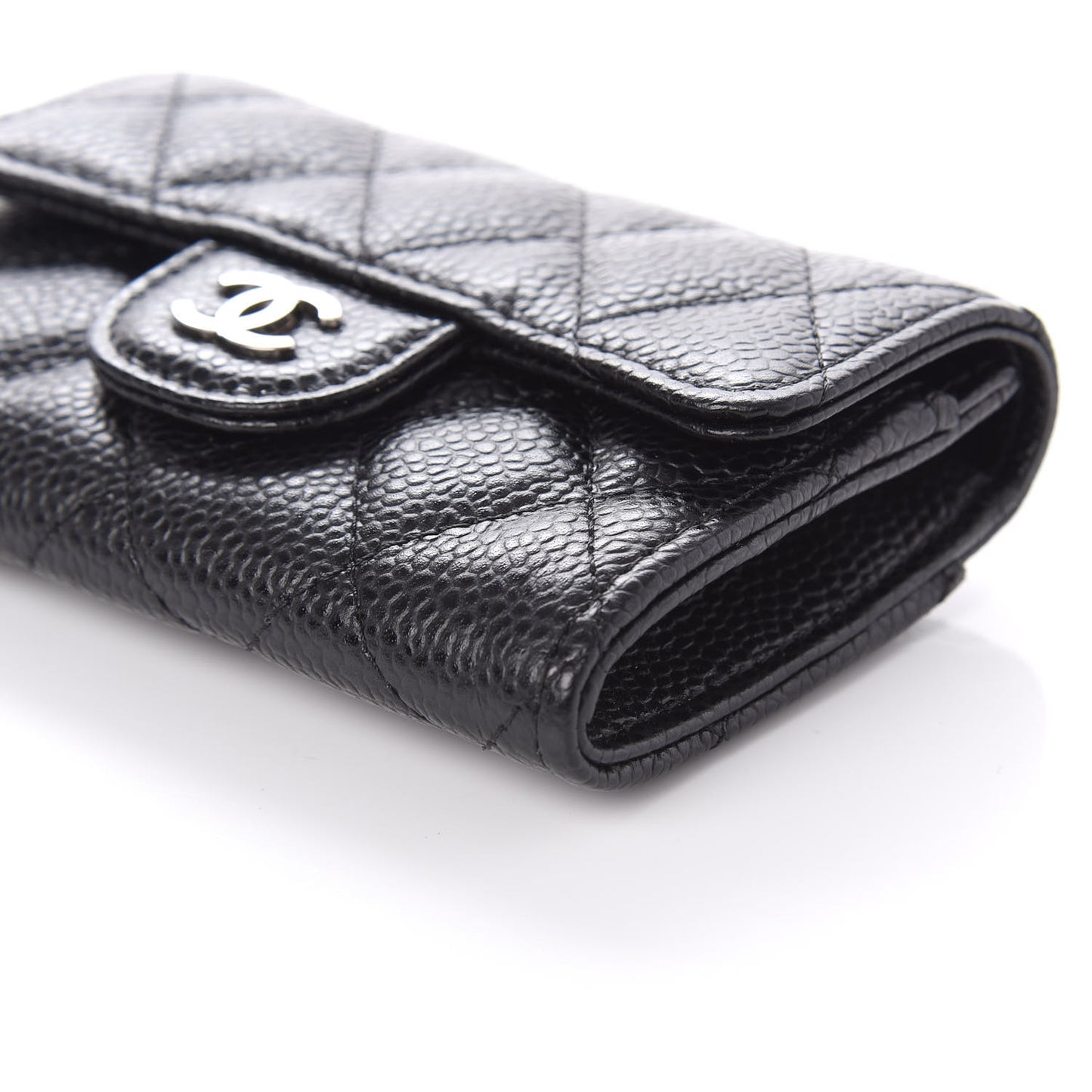 Caviar Quilted Flap Card Holder Wallet Black