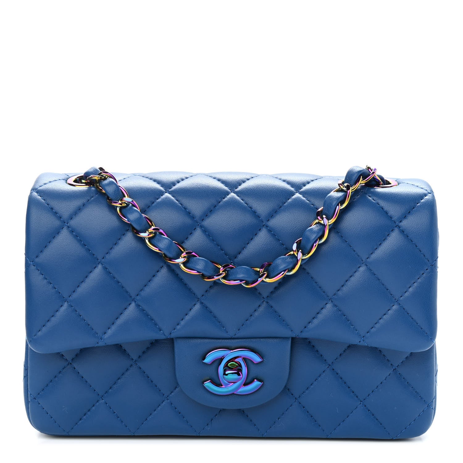 Chanel Lambskin Quilted Mini Rectangular Flap Blue Purple 1 of 9