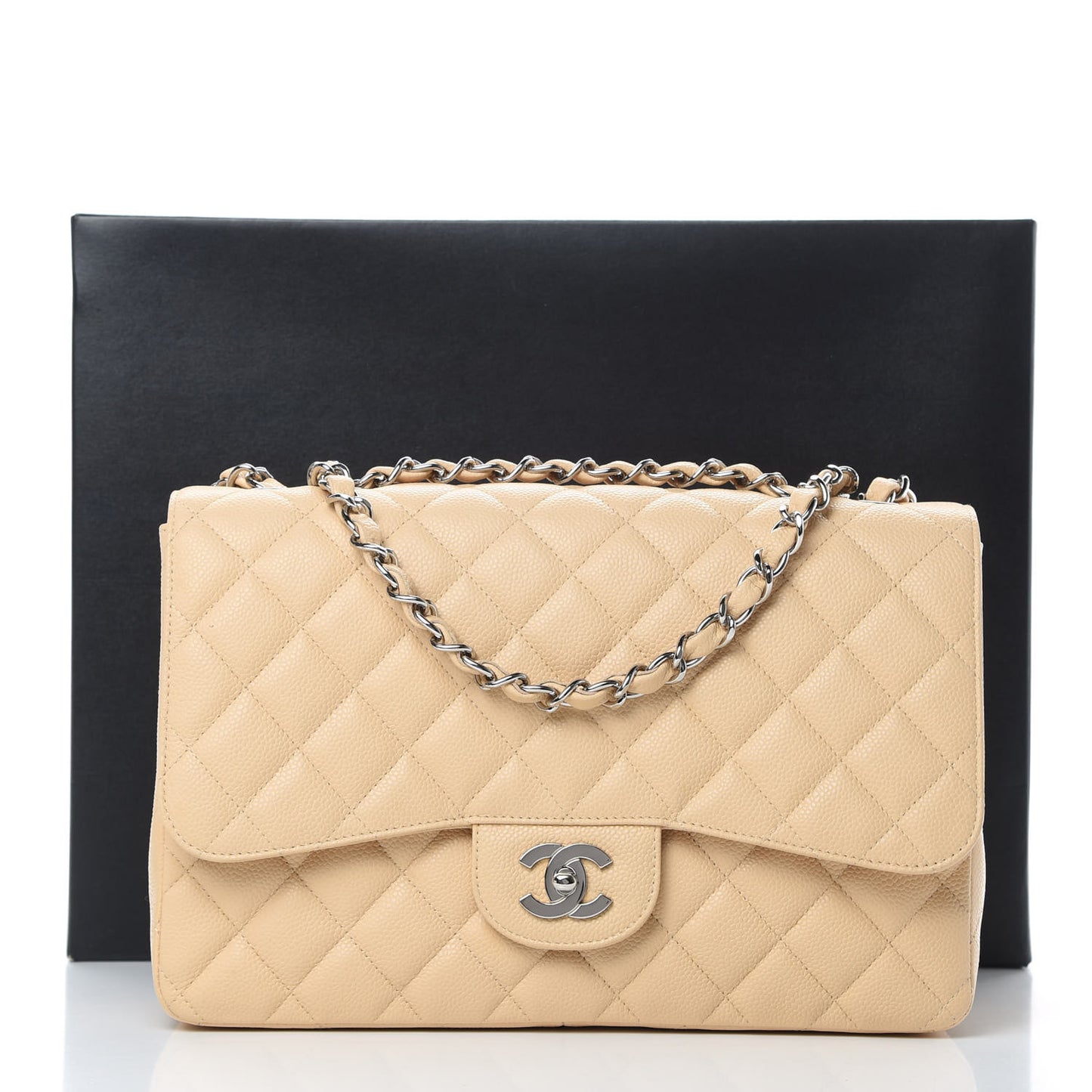 Caviar Quilted Jumbo Single Flap Beige Clair