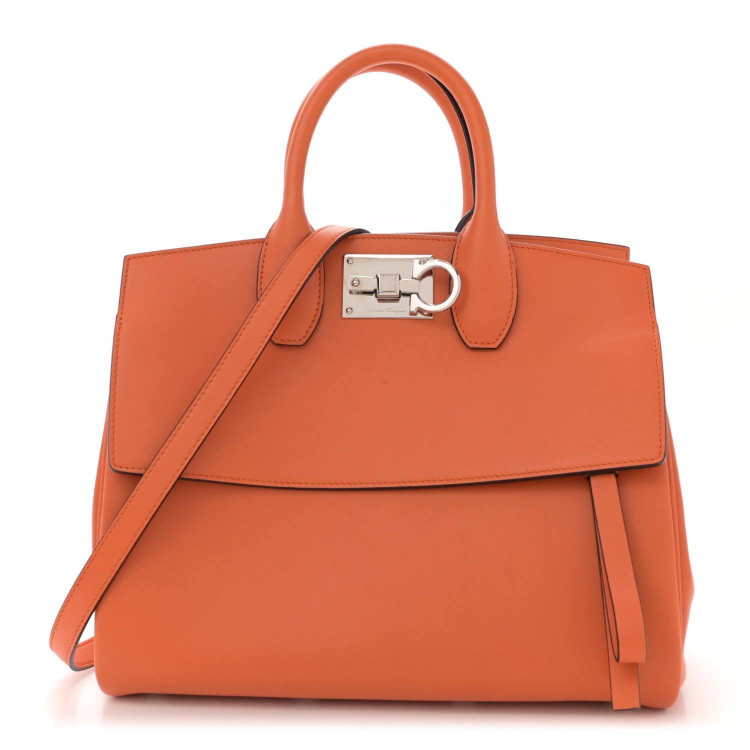 Salvatore Ferragamo Calfskin Medium Studio Bag Orange 1 of 12