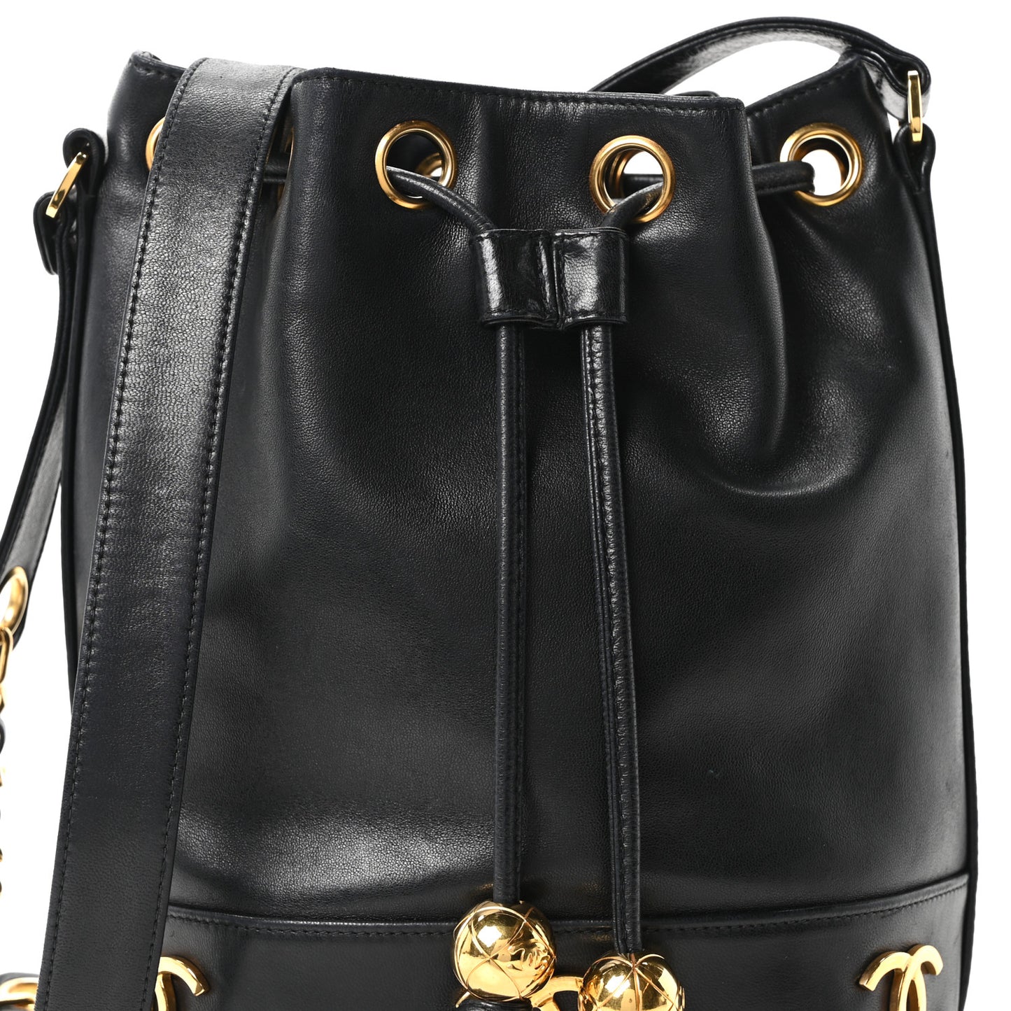 Lambskin CC Drawstring Shoulder Bag Black