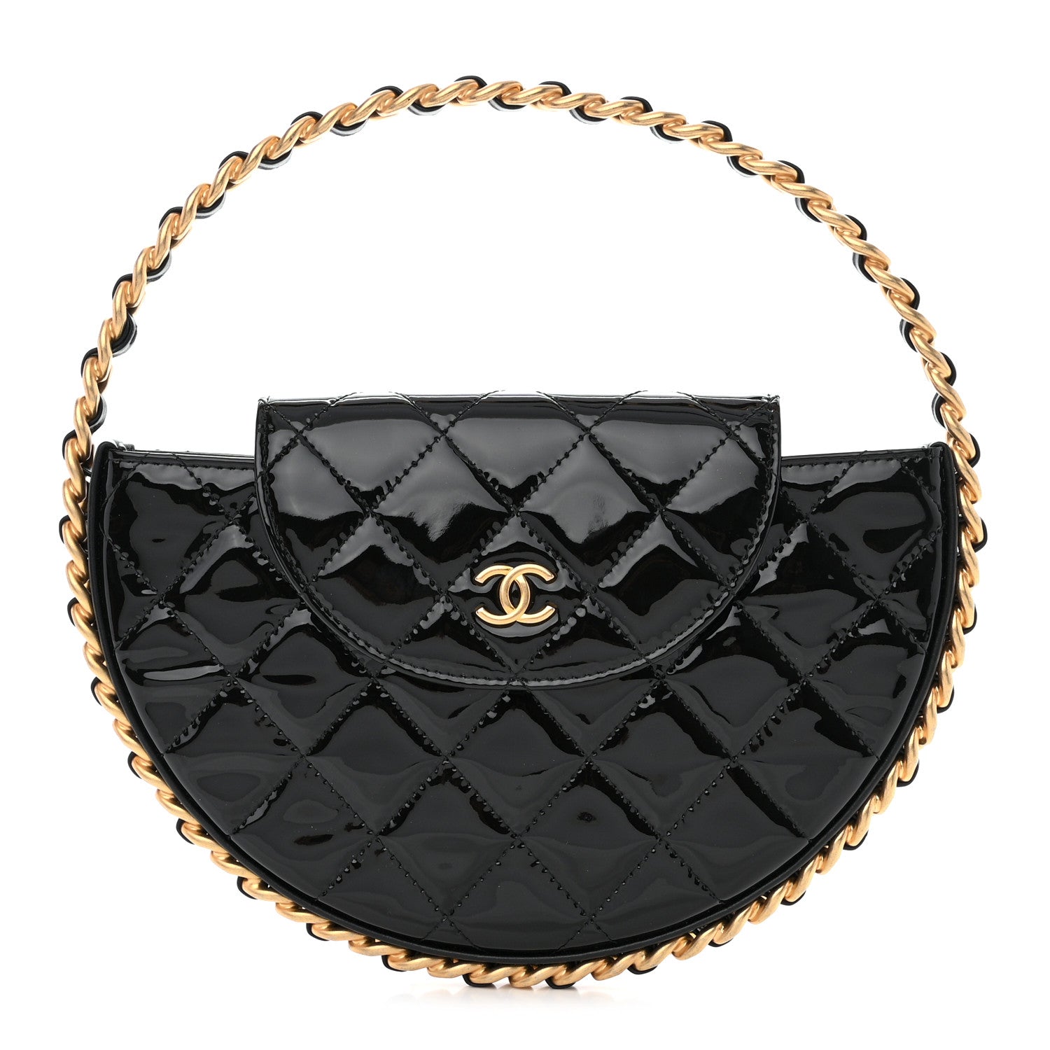 Chanel Patent Calfskin Quilted Chain Hoop Bag Black 1 of 10
