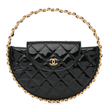 Chanel Patent Calfskin Quilted Chain Hoop Bag Black 1 of 10