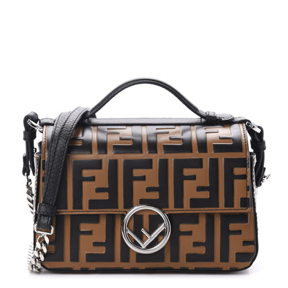 Fendi Vitello Dolce F is Fendi FF Embossed Micro Double Baguette Tobacco Black 1 of 11
