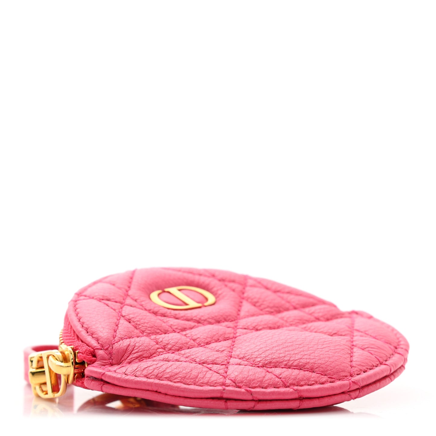 Supple Calfskin Cannage Round Detachable Caro Coin Purse Warm Fuchsia