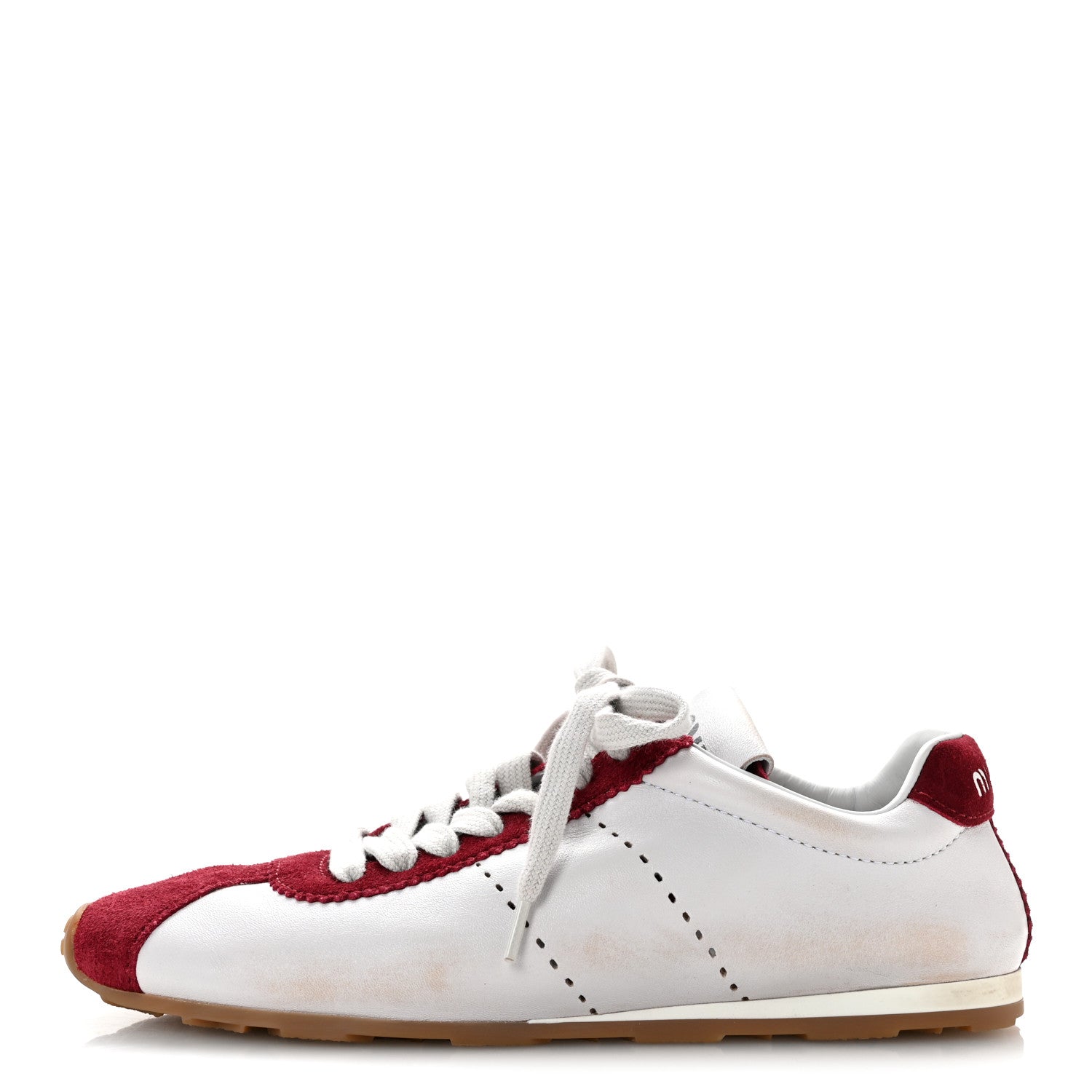 Miu Miu Scamosciato Womens Plume Sneakers 37.5 White Cerise 1 of 10