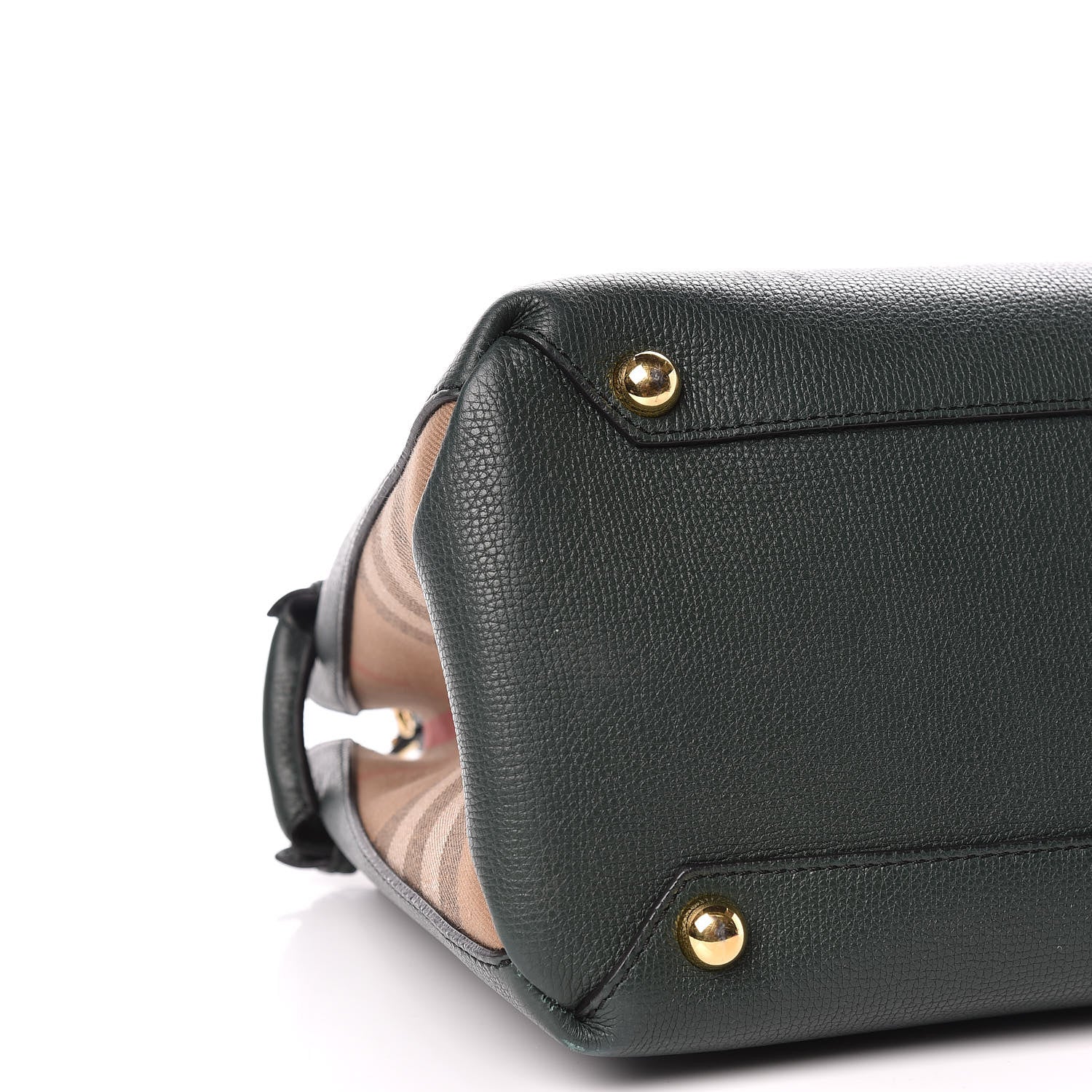 Burberry Derby Calfskin House Check Medium Banner Tote Black Dark Bottle Green 5 of 14