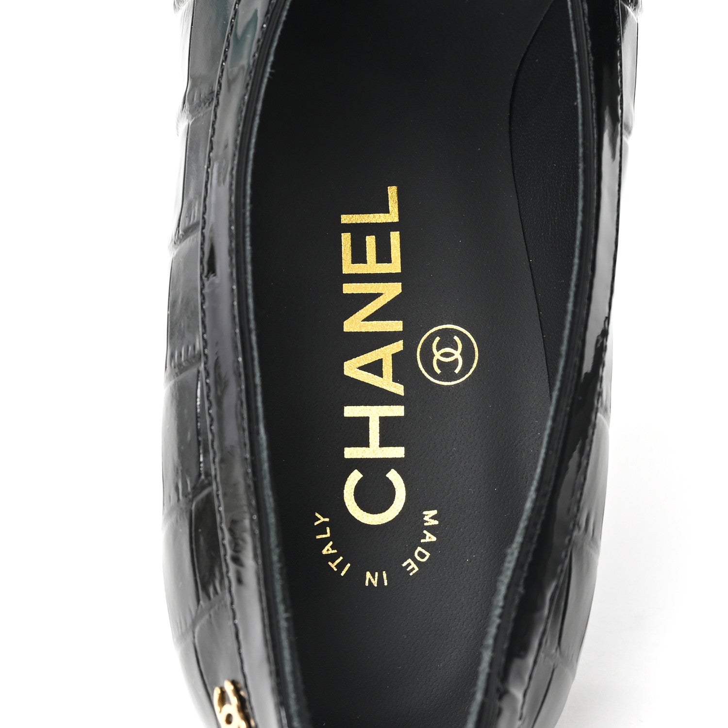 Chanel Crocodile Embossed Patent Calfskin Pumps 38 Black 8 of 10