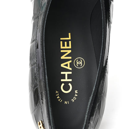 Chanel Crocodile Embossed Patent Calfskin Pumps 38 Black 8 of 10