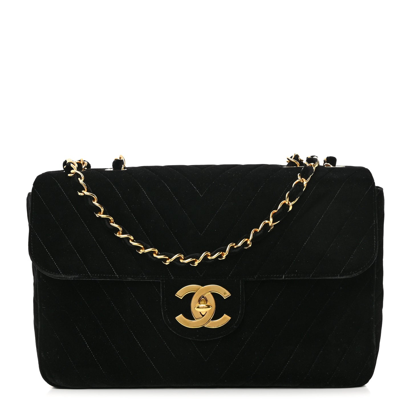 Velvet Chevron Quilted XL Jumbo Flap Black