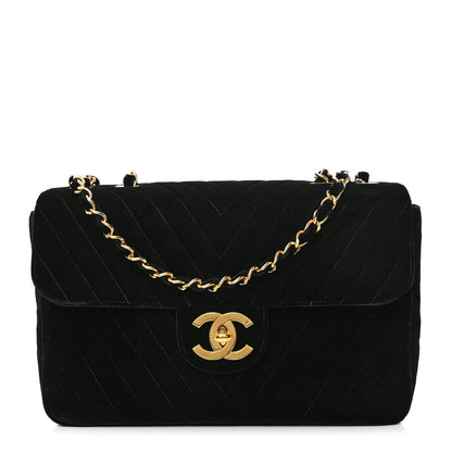 Chanel Velvet Chevron Quilted XL Jumbo Flap Black 1 of 10