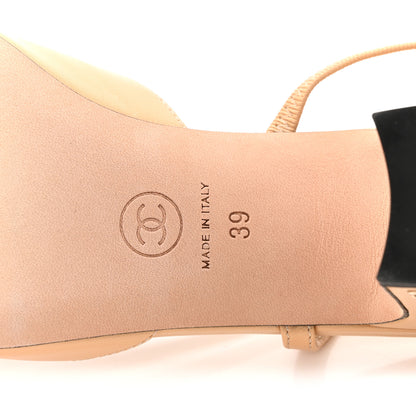 Chanel Goatskin Grosgrain Cap Toe CC Slingback Pumps 39 Beige Black 7 of 10