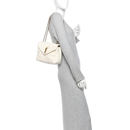Saint Laurent Cotton Gauze Y Quilted Monogram Small Loulou Chain Satchel Vanilla Ice 2 of 10