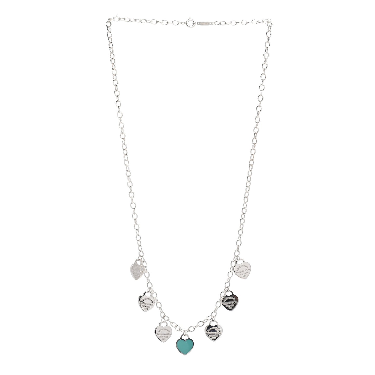 Sterling Silver Enamel Return to Tiffany Multi Heart Charm Necklace Blue
