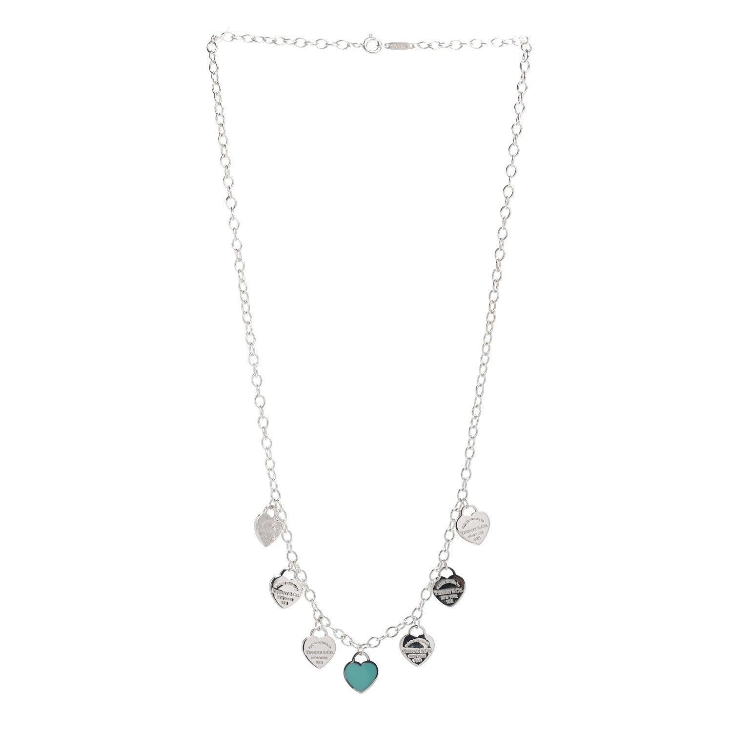 Tiffany Sterling Silver Enamel Return to Tiffany Multi Heart Charm Necklace Blue 3 of 4