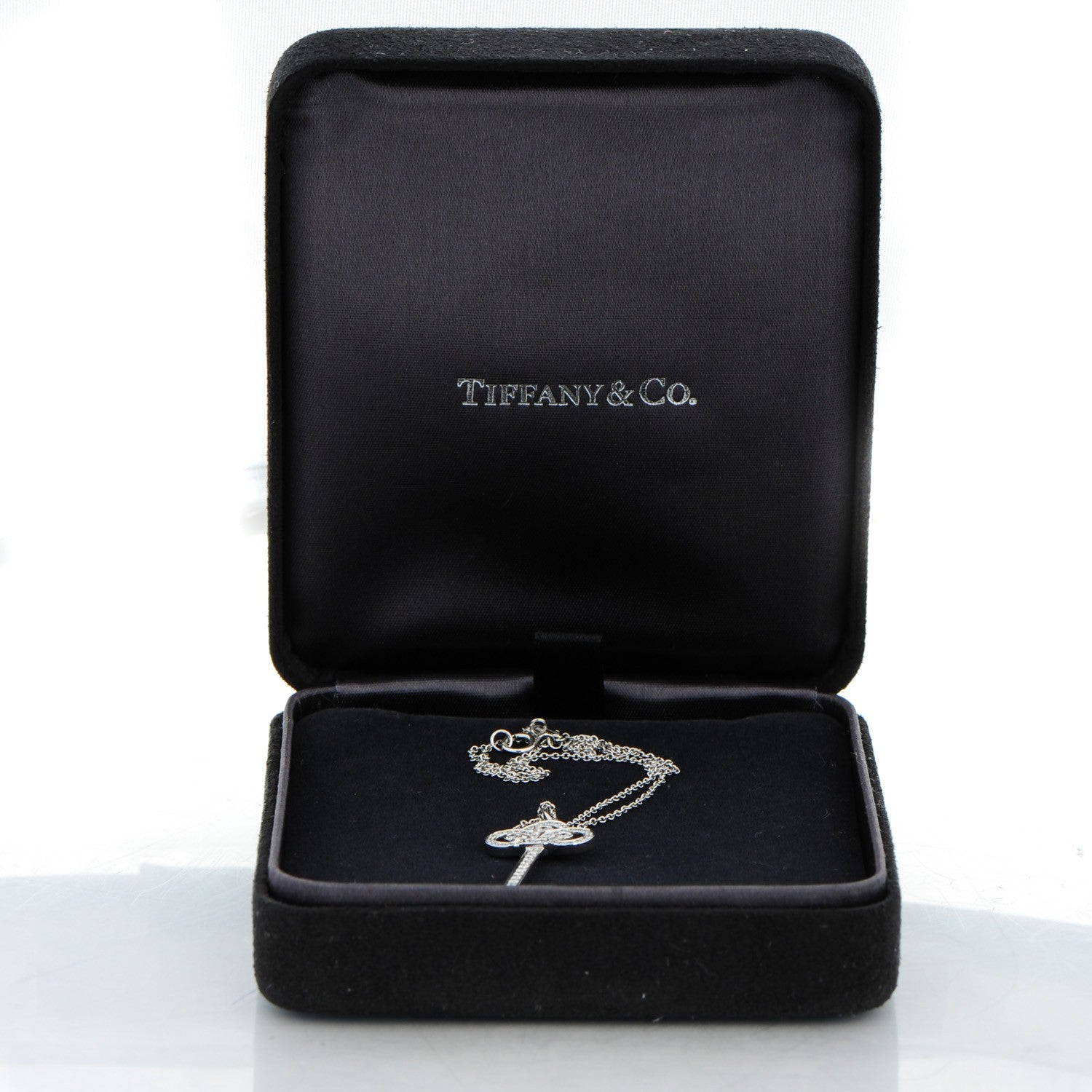 Tiffany Platinum Diamond .90ct Fleur De Lis Key Pendant Necklace 8 of 8