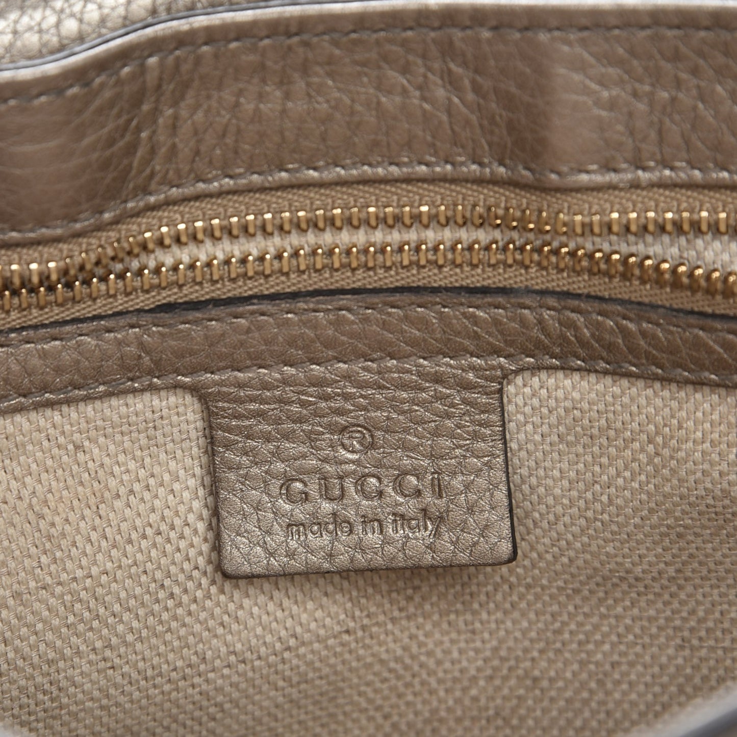 Metallic Pebbled Calfskin Medium Soho Flap Crossbody Golden Beige