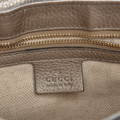 Gucci Metallic Pebbled Calfskin Medium Soho Flap Crossbody Golden Beige 6 of 10