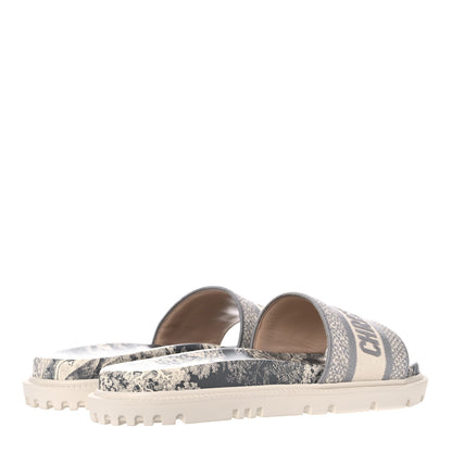 Christian Dior Canvas Toile de Jouy Embroidered Dway 10mm Slide Sandals 39.5 Off White Grey 4 of 10