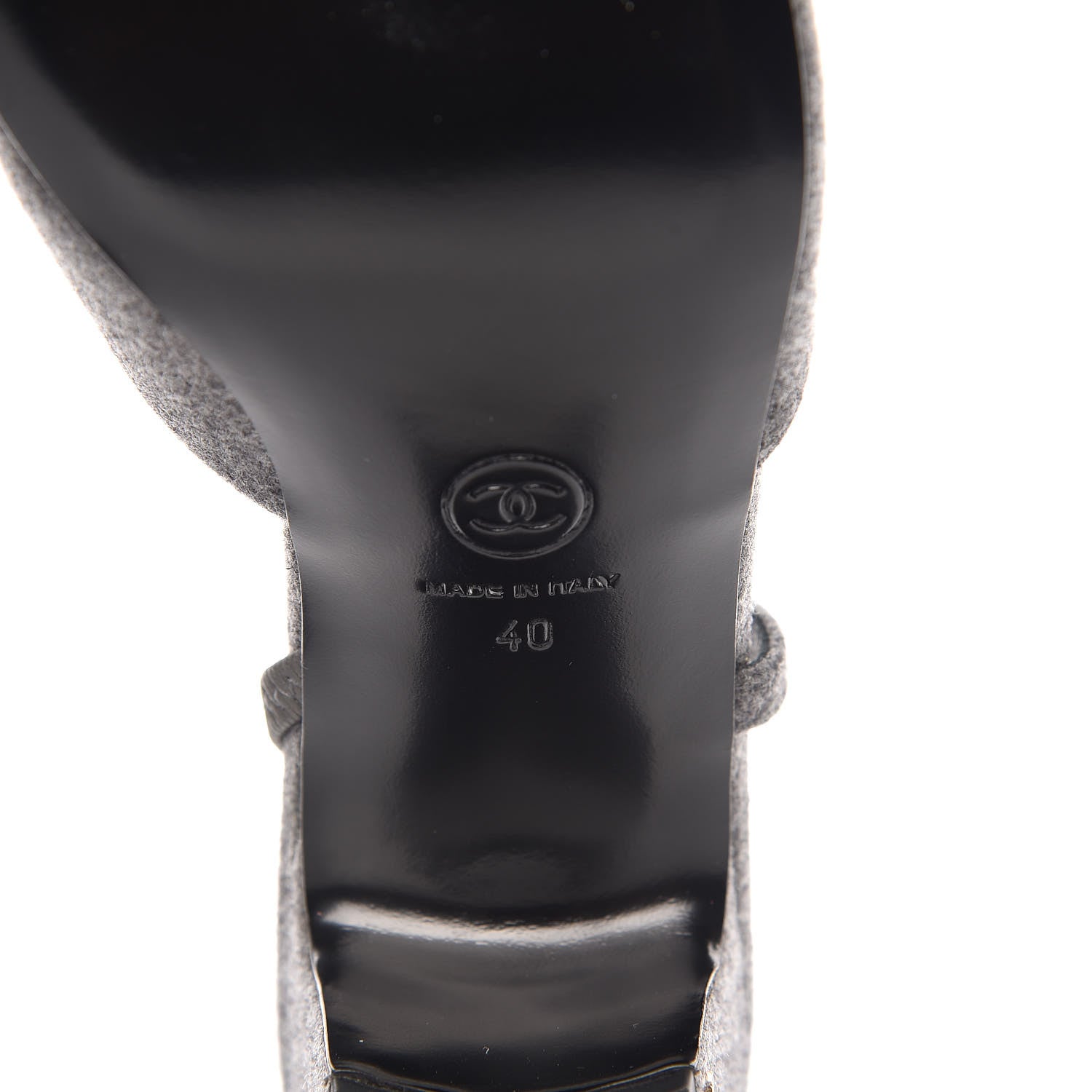 Chanel Wool Velvet Cap Toe CC Slingback Pumps 40 Black Grey 6 of 9