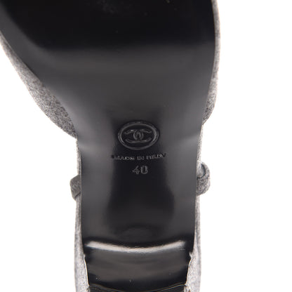Chanel Wool Velvet Cap Toe CC Slingback Pumps 40 Black Grey 6 of 9