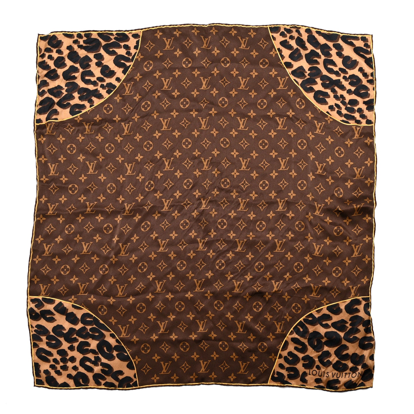 Silk Leopard Monogram Square Scarf