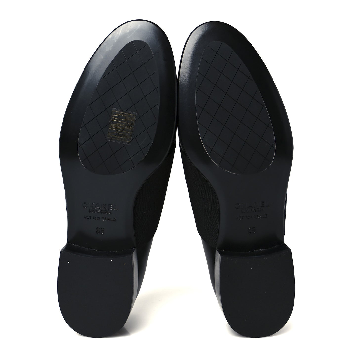 Calfskin Elastic Lace Up Cap Toe CC Loafers 38 Black