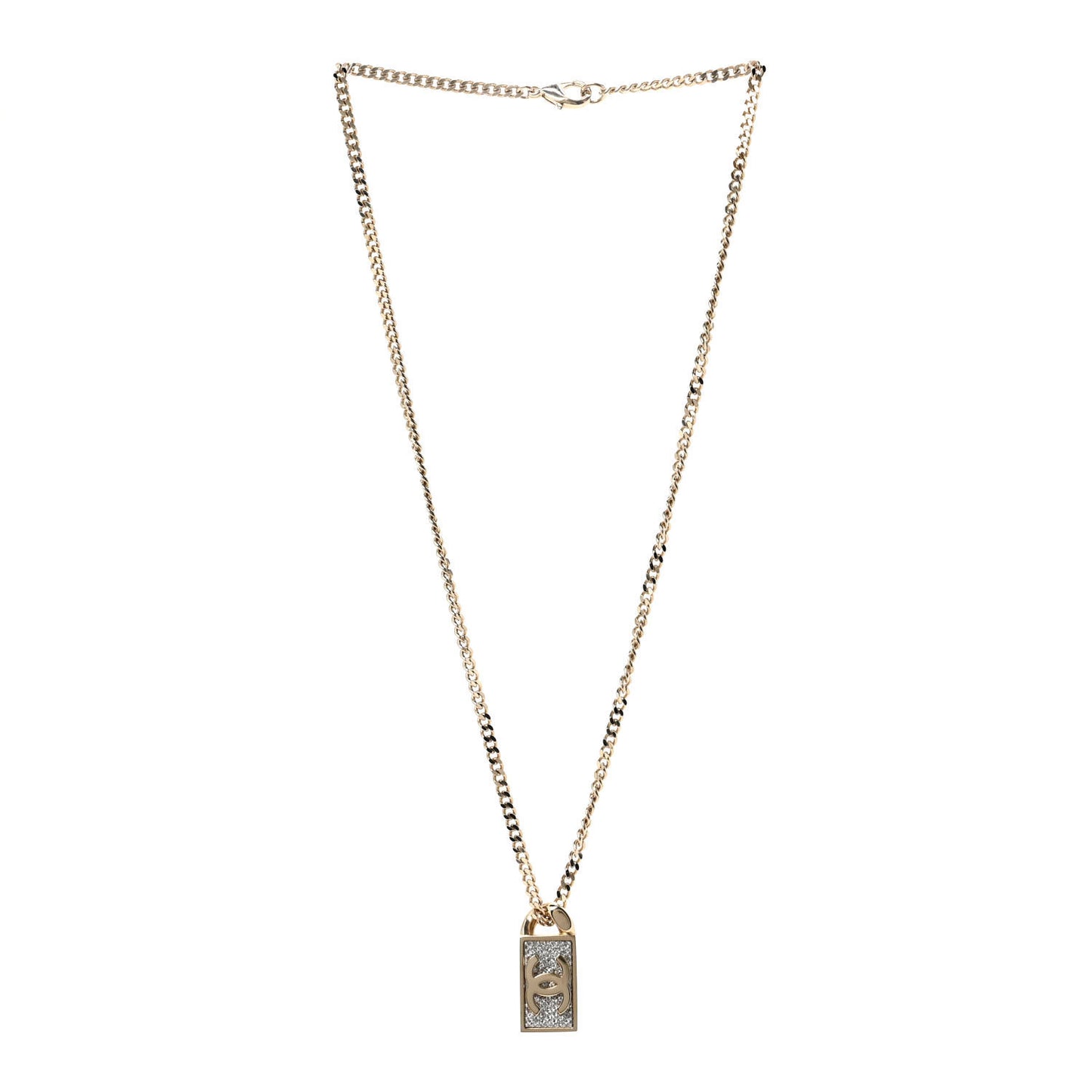 Crystal Dog Tag Charm Necklace Gold