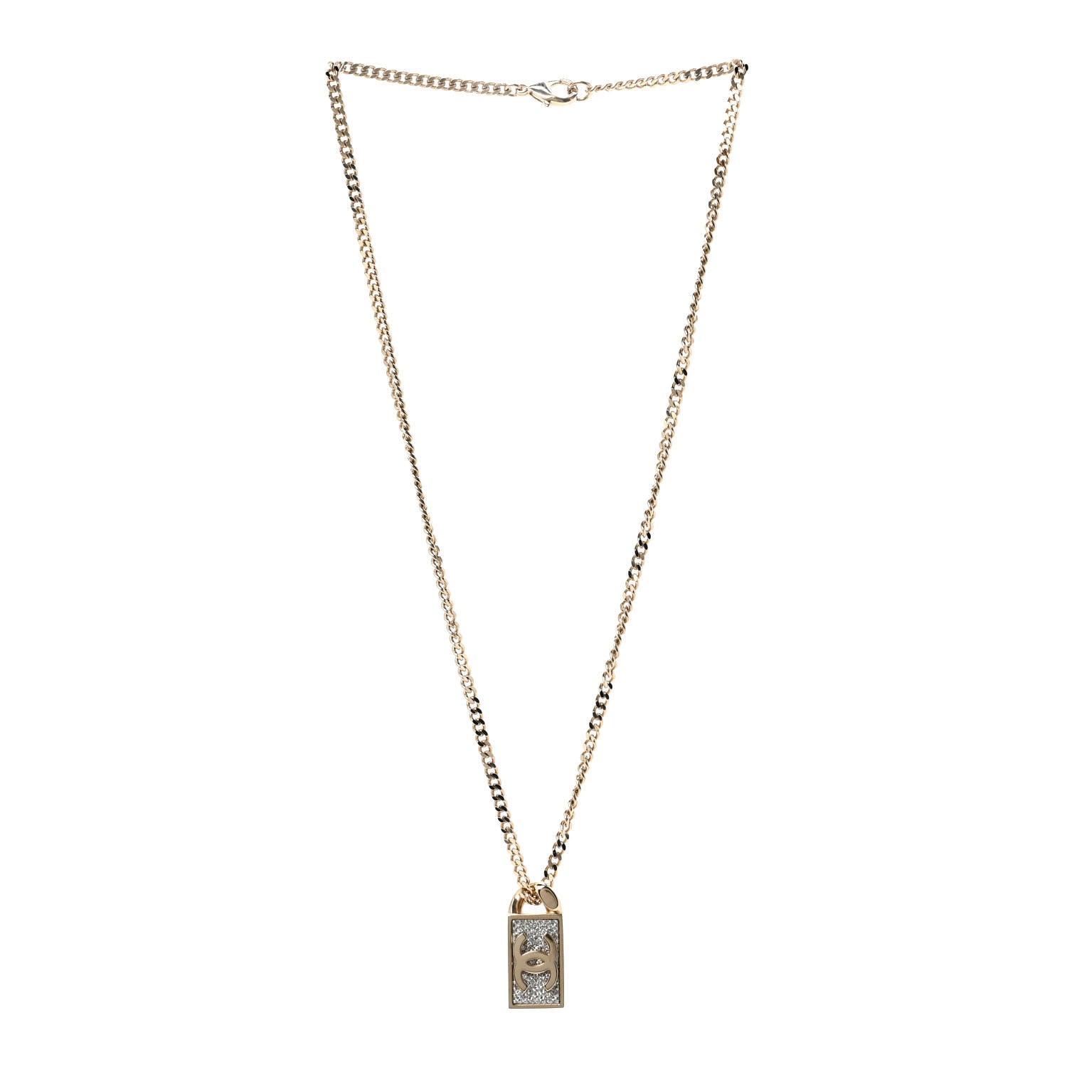 Chanel Crystal Dog Tag Charm Necklace Gold 3 of 6