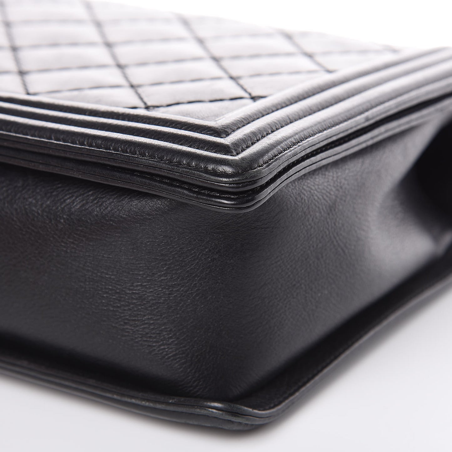 Calfskin Double Stitch Large Boy Flap Black