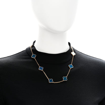 Van Cleef & Arpels 18K Yellow Gold Blue Agate 10 Motifs Vintage Alhambra Necklace 2 of 6