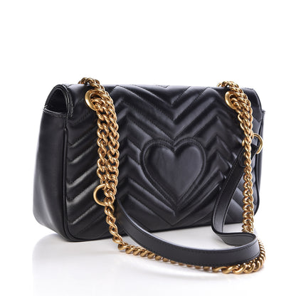 Gucci Calfskin Matelasse Small GG Marmont Shoulder Bag Black 3 of 10
