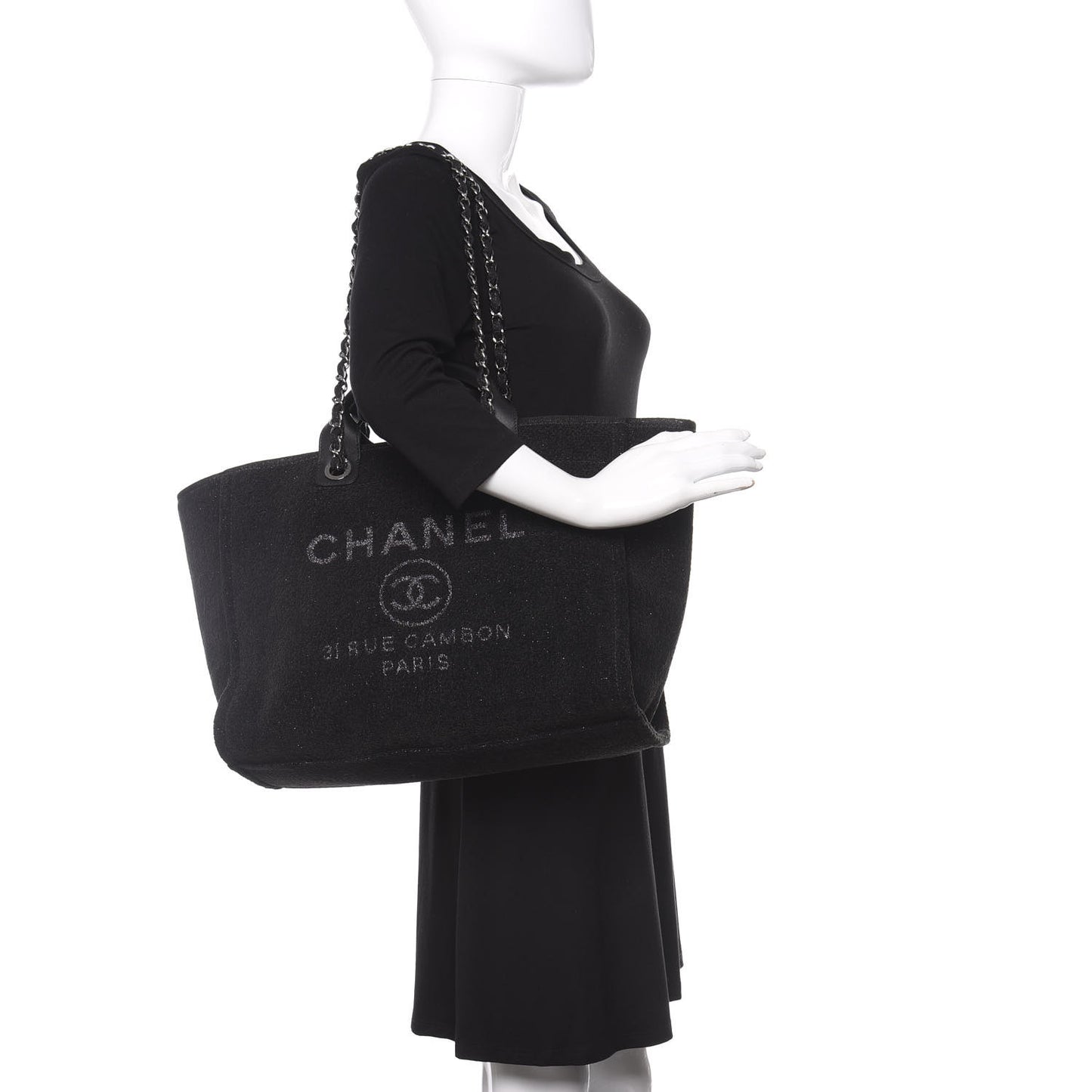 Lurex Boucle Medium Deauville Tote Black