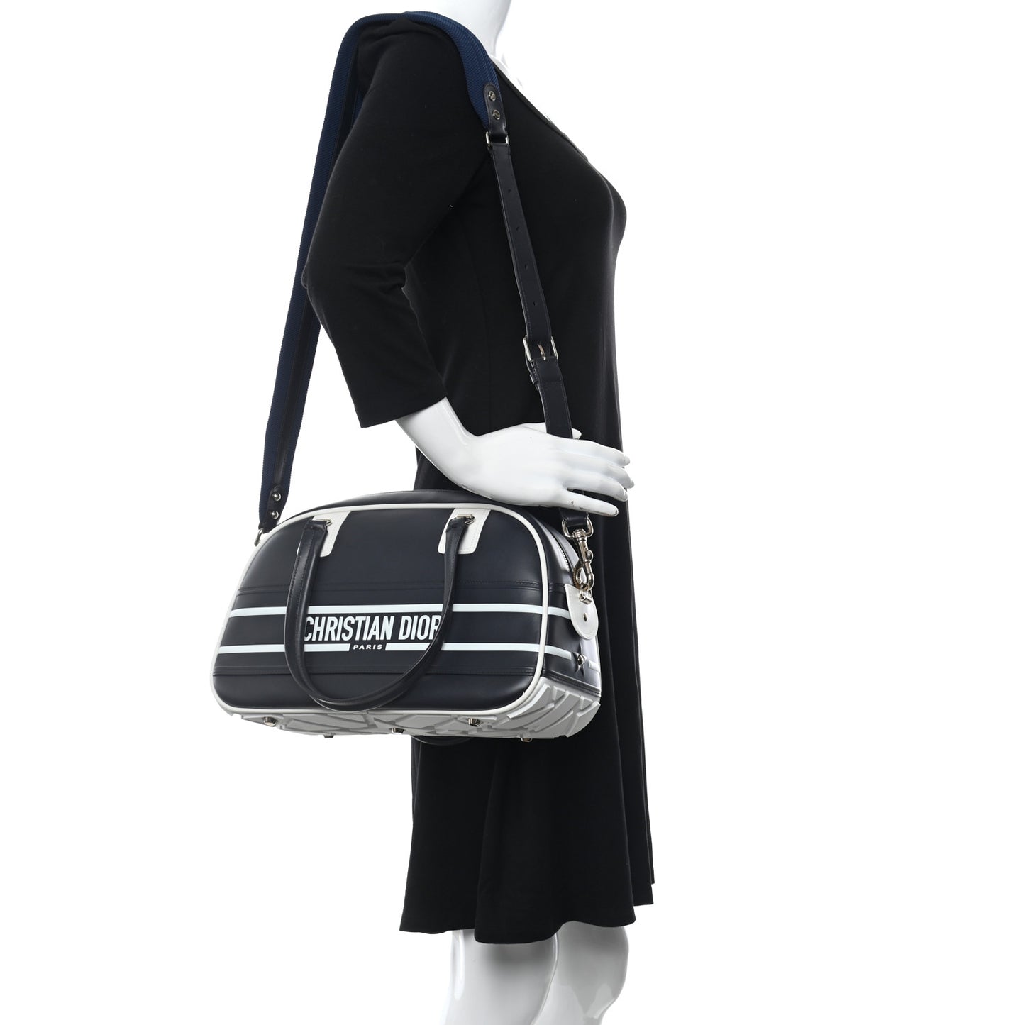 Calfskin Medium Dior Vibe Zip Bowling Bag Blue White