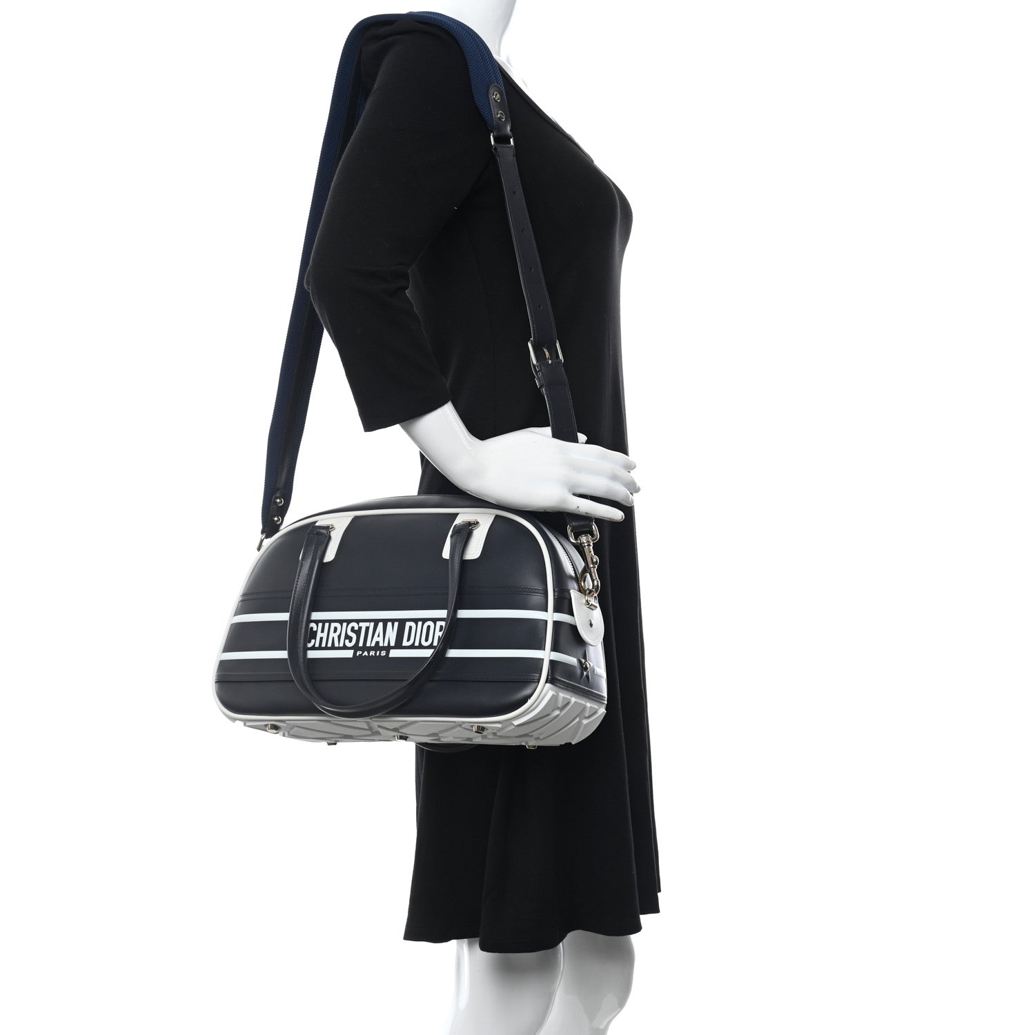 Christian Dior Calfskin Medium Dior Vibe Zip Bowling Bag Blue White 2 of 10