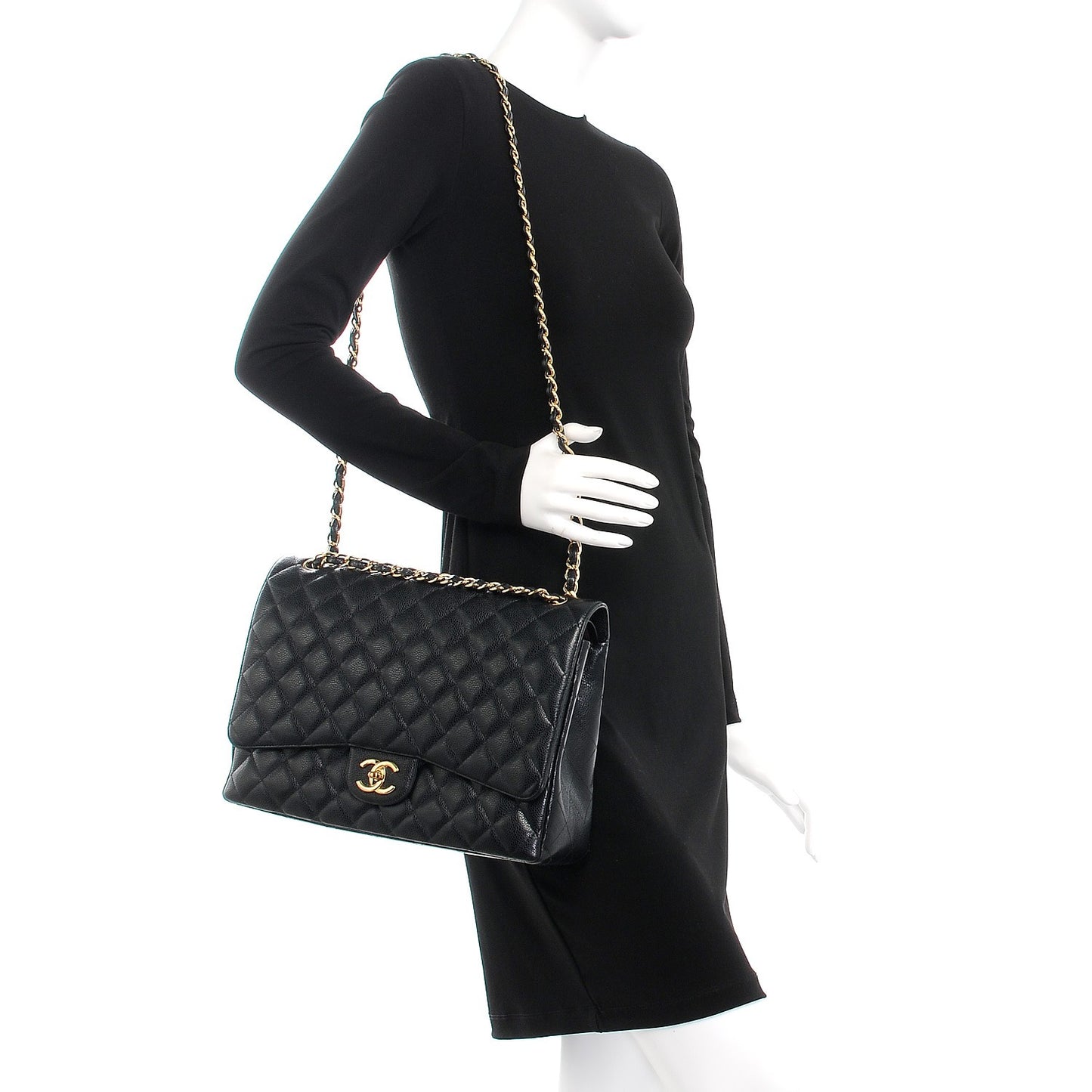 Caviar Quilted Maxi Double Flap Black